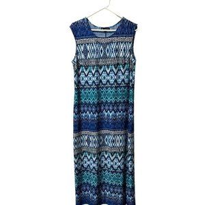 N Touch Womens Tribal Print Maxi Dress Size L Blue